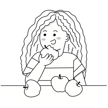 Doodle girl is eating an apple png