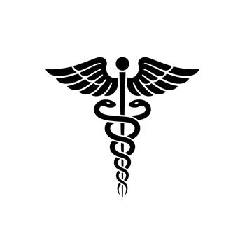 A black caduceus symbol features two snakes winding around a winged staff. cutouts png