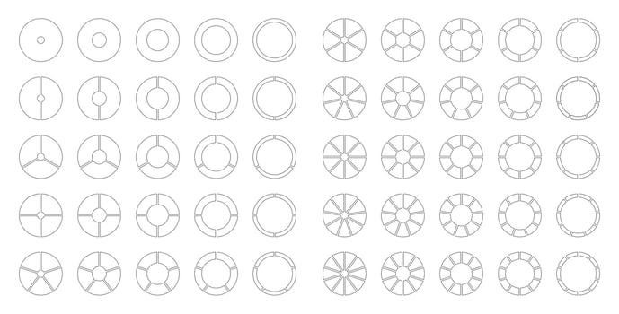Circle division from 1 to 10 equal parts. Segmented diagrams. Coaching empty blank. Pie, pizza chart icons. Set of black thin Infographics patterns. Wheel round divided. Section graph. Donut charts. vector