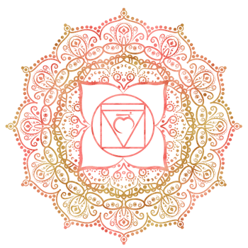 Root chakra Muladhara of golden red color with elegant mandala pattern and Sanskrit letters in the center. Energy balance. Hand-drawn watercolor illustration. Ethnic Indian pattern png