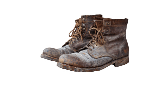 Old leather work boots isolated on transparent background png