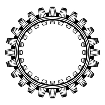 Intricate Gear Illustration Black White, Industrial Element vector