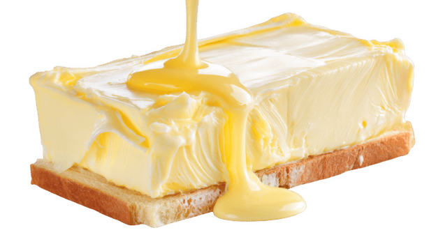 Creamy butter melting on a slice of toasted bread with transparent background png