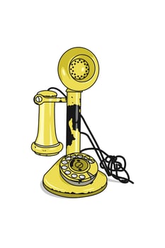 Classic 18th century yellow telephone. Old object telecommunication vector