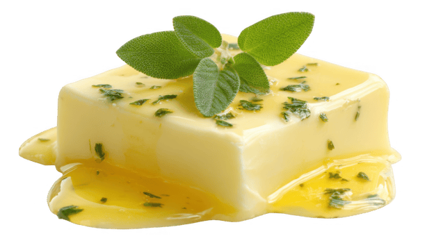 Melting butter with sage on transparent background png