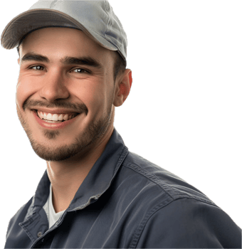 Friendly Male Worker Smiling in Casual Attire and Cap png