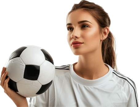 Young Woman Holding Soccer Ball in Sporty Attire and Natural Light png