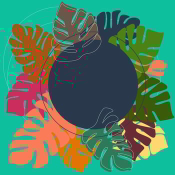 circular frame for text with palm trees. Round frame with dark background drawn by hand. Palm leaves in a circle vector