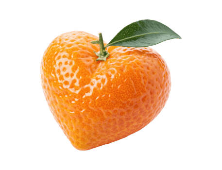 Kumquat fruit heart-shaped with a leaf isolated on a transparent background png