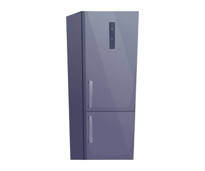 Modern dark grey cartoon refrigerator illustration with digital display. for kitchen appliances, electronics catalogs, home interior design projects, and online store visuals. vector