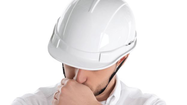 Engineer coughing and covering mouth with hand wearing hardhat png