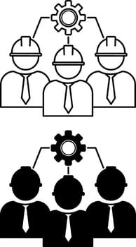 Engineers Icons. Black and White Illustration. People in Construction Helmets and Gear. Engineering Concept vector