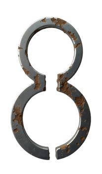 Rustic metal number eight with peeling paint and weathered texture png