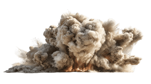 Huge dust cloud rising from explosive takeoff with transparent background png
