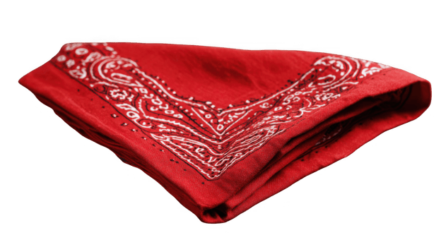 Folded red bandana with paisley pattern on transparent background png