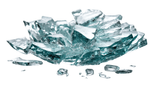 Pile of broken glass shards with transparent background png