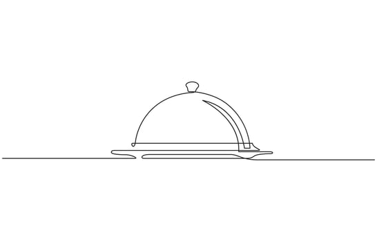 Continuous Line Drawing of Serving Icon. Hand Drawn Symbol Illustration, Restaurant. Empty dish or tray with cloche. Continuous line drawing. Food frame border doodle design vector