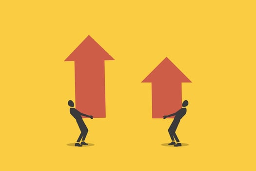 Businessman lifting up arrow. concept of growth, growing to success, winning or rising employee, skill to victory or development to achieve success, trend, performance vector