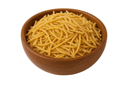 Golden Barley Noodles in Wooden Bowl on Transparent Background for Healthy Pasta Dishes and Culinary Design png