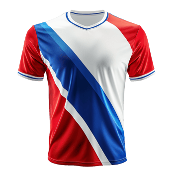 Colorful Soccer Jersey Isolated on Transparent Background with Red White and Blue Stripes Perfect for Sports Design and Apparel Marketing png