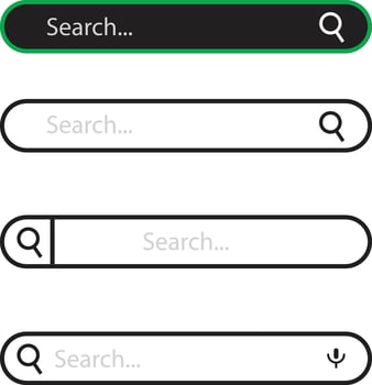 Four Stylish Search Bar Designs Modern UI Elements for Websites and Apps, Clean Minimalist Look vector