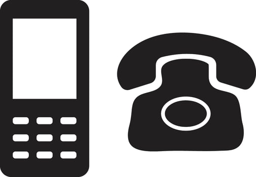 Simple Black Icons of a Modern Cell Phone and Vintage Landline Phone, Juxtaposing Old and New Communication Technology vector