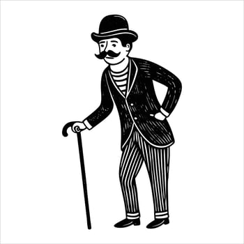 leaning on a cane with mustache flair vector