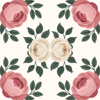 Seamless floral pattern with vintage pink and cream roses. vector