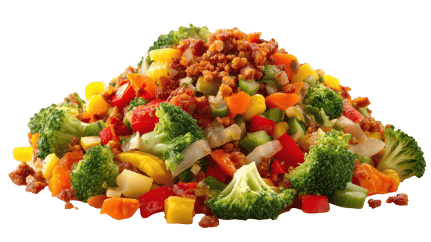 Colorful mixed vegetables with browned topping on transparent background png