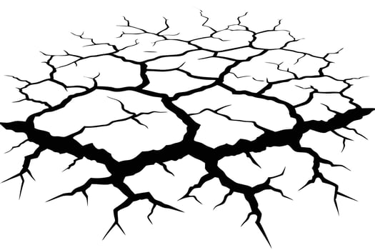 Stark, Desolate Landscape A Dramatic Black and White Illustration of Cracked, Dry Earth Under a Bleak, Sunbaked Sky vector