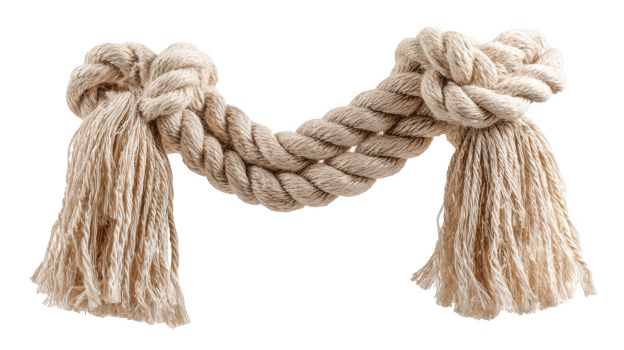 Thick beige rope hanging with frayed ends on transparent background png