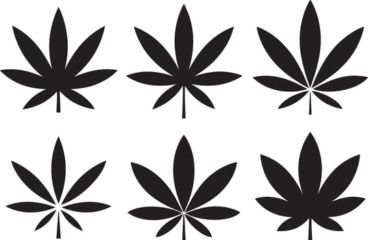 Collection of Black Silhouette Cannabis Marijuana Leaf Silhouette Icons for Design vector