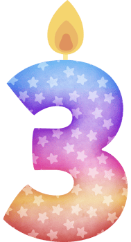 Birthday candle number 3 in colorful tones png