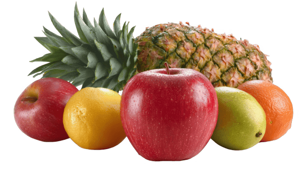Fresh pineapple, apple, orange, mango, and nectarine on transparent background png