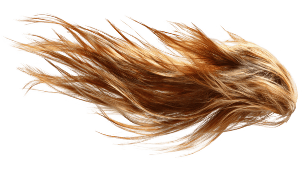 Long red hair flowing upwards on transparent background png