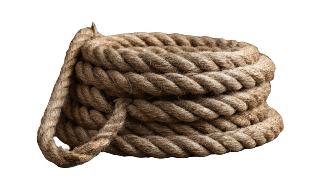 Hemp rope coiled on transparent background, rustic nautical concept png