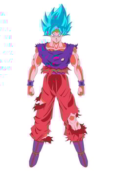 2D illustration of Goku SSJ Blue Kaio Ken with combat damage on blue and red suit vector
