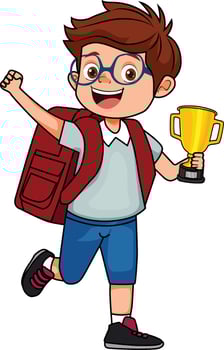 happy school boy won a thropy vector