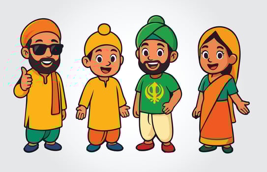 Sikh Kids and Elder Cartoon Character Template vector