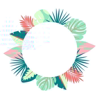 Colorful round tropical summer frame for party decor, beach events or tshirt prints. illustration vector