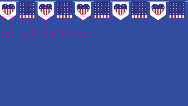 Illustration of hanging USA flags and heart-shaped patriotic symbols forming a decorative frame with blank copyspace. Perfect for Flag Day, Independence Day, and American-themed designs. vector