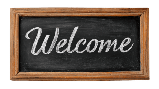 Welcome sign written in chalk on blackboard with transparent background png