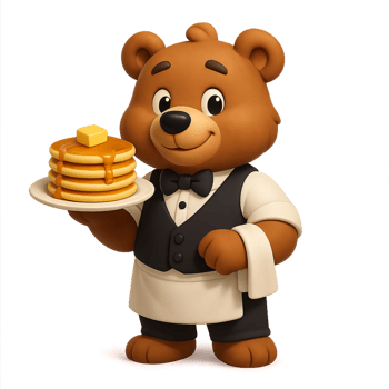 Cheerful Bear Server Holding Delicious Pancakes with Butter png