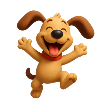 Excited Cartoon Dog with Happy Expression in Simple Style png