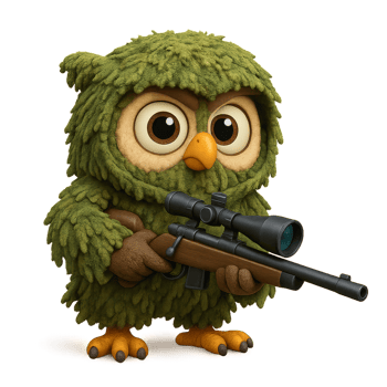 Cartoon Sniper Owl Character with Rifle in a Simple Design png