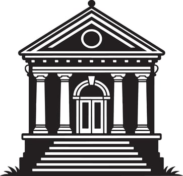 Black and white illustration of a classical building. vector