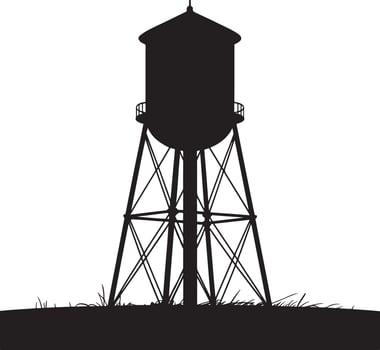 Water tower silhouette against white background. vector