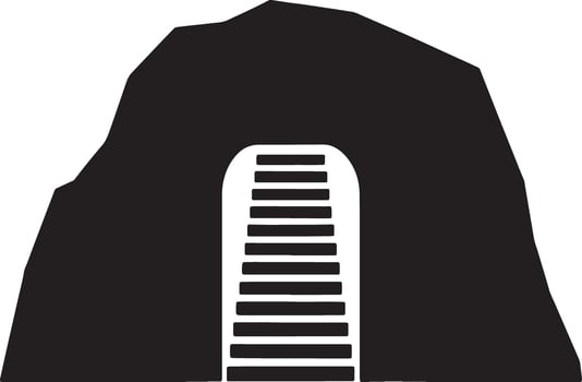 Black silhouette of cave entrance with stairs. vector