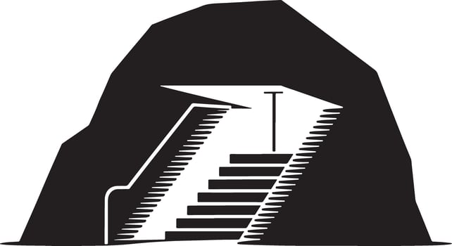Stairs leading into a dark cave entrance. vector