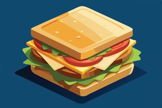 Delicious Isometric Club Sandwich A Vibrant, Mouthwatering Illustration of a Tasty Lunch - Professional digital artwork with vibrant colors and detailed composition vector